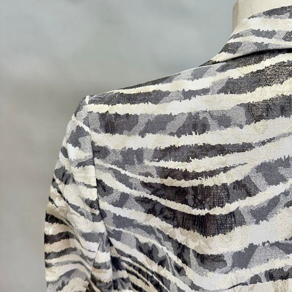 Caché Jacquard Blazer Size 10 Metallic Zebra Floral Print Longline Vintage Y2k - Picture 14 of 16